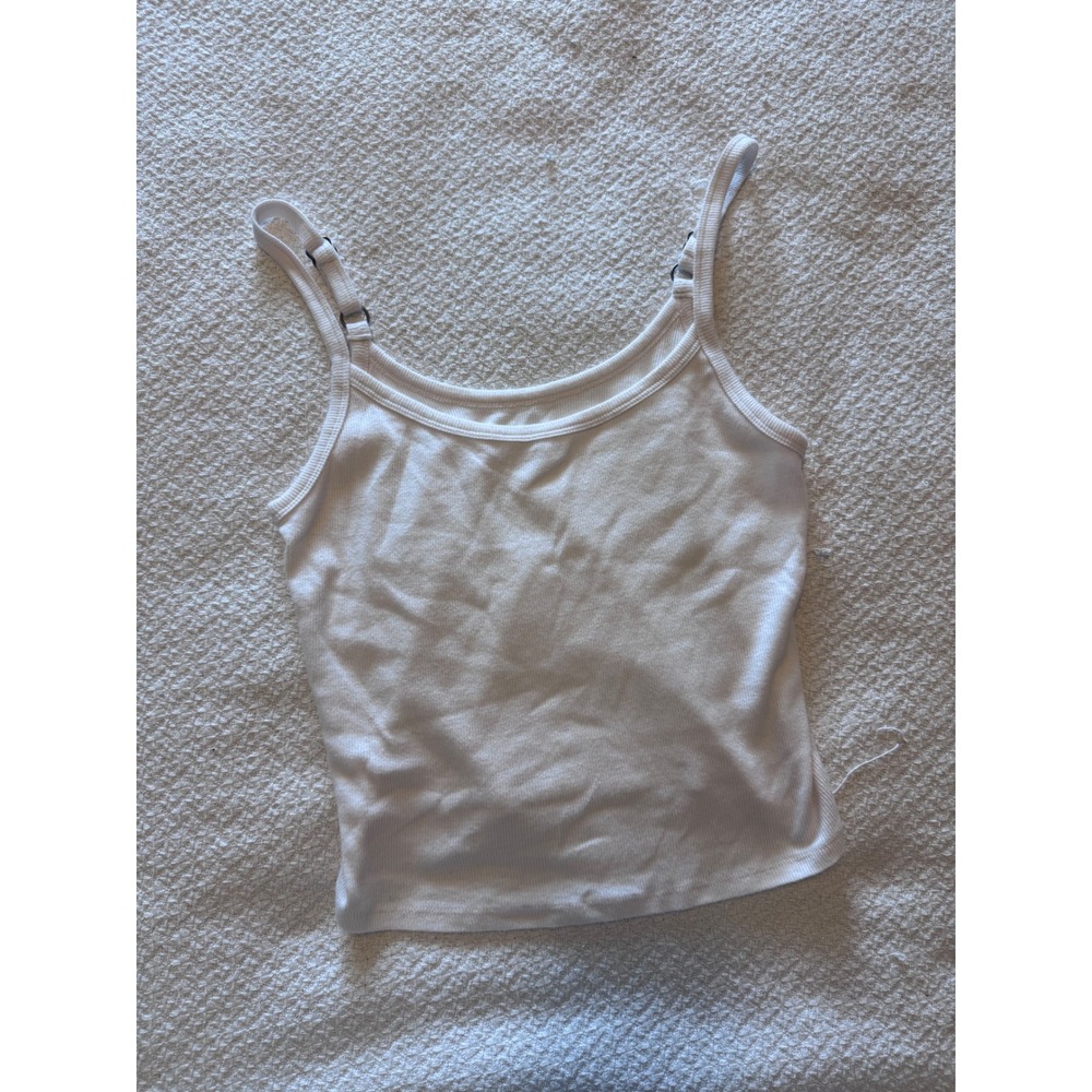 Hollister White Ribbed Cami Top Adjustable Straps Size M